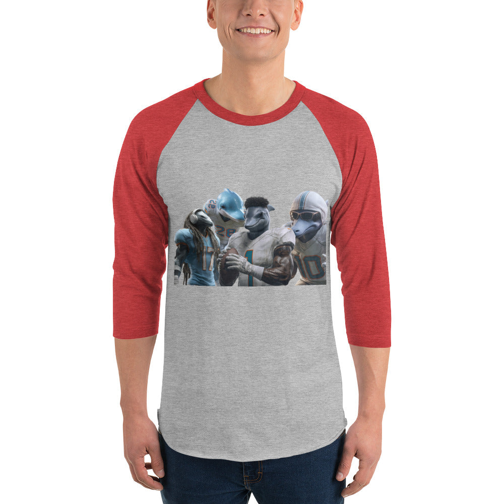 Dolphin 12 M 3/4 sleeve raglan shirt Heather Grey Heather Red
