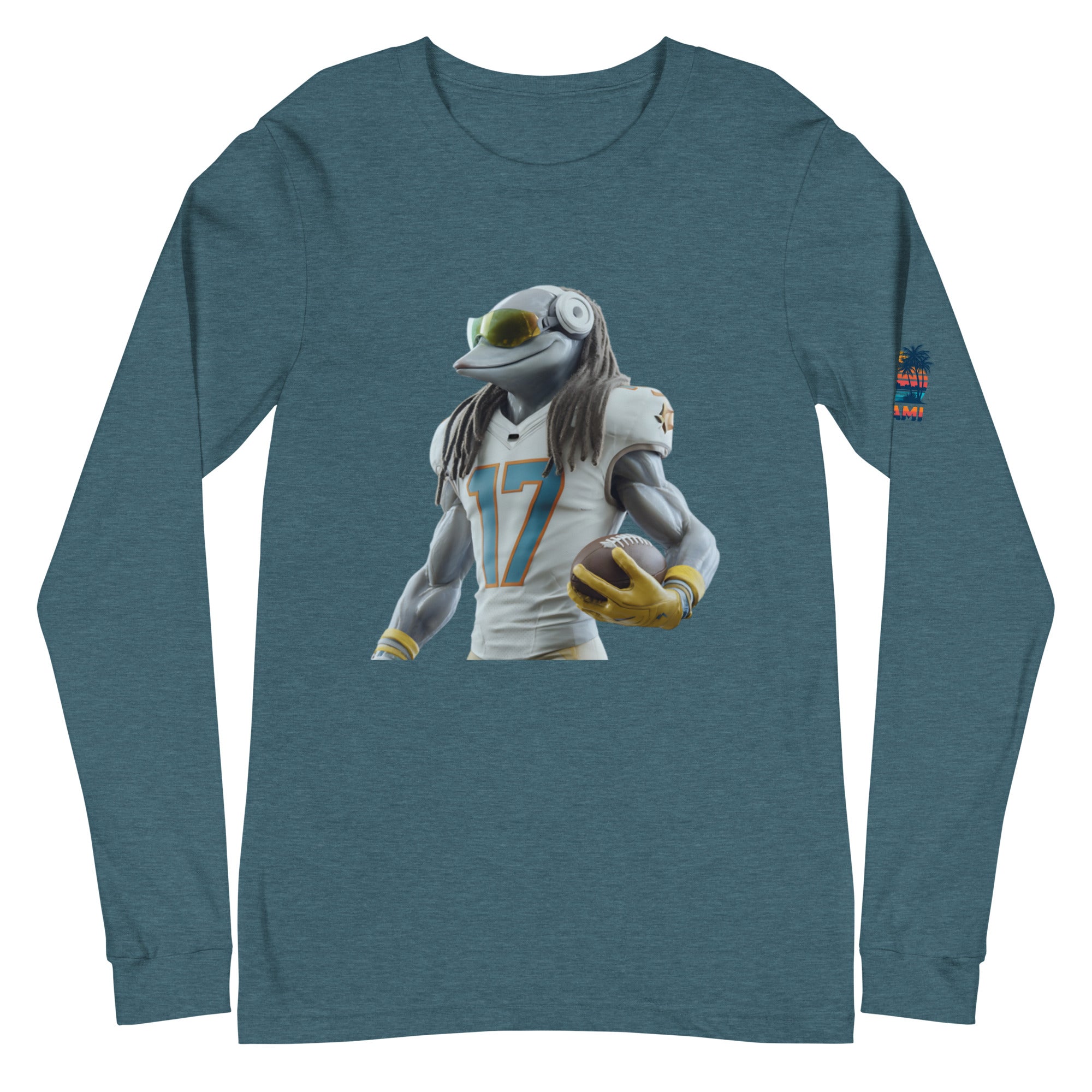 Dolphin 5 M Unisex Long Sleeve Tee Heather Deep Teal