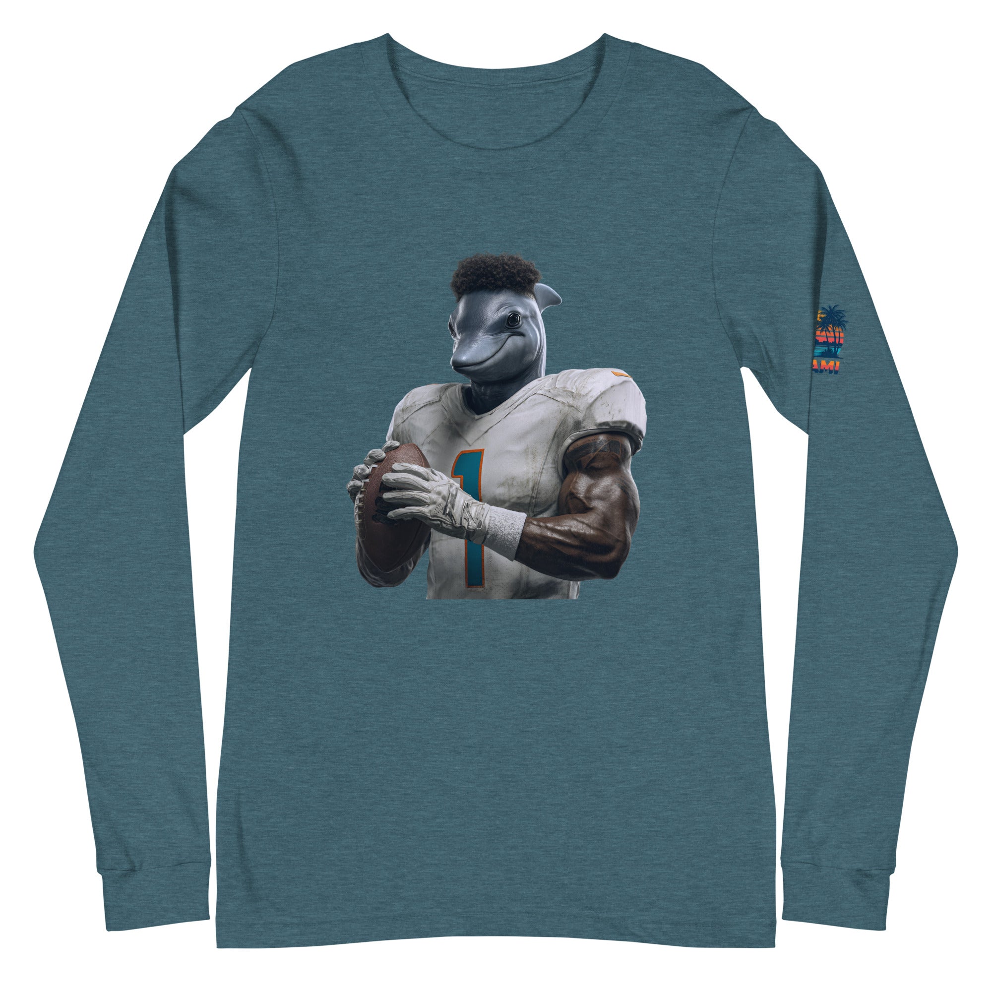 Dolphin 7 M Unisex Long Sleeve Tee Heather Deep Teal