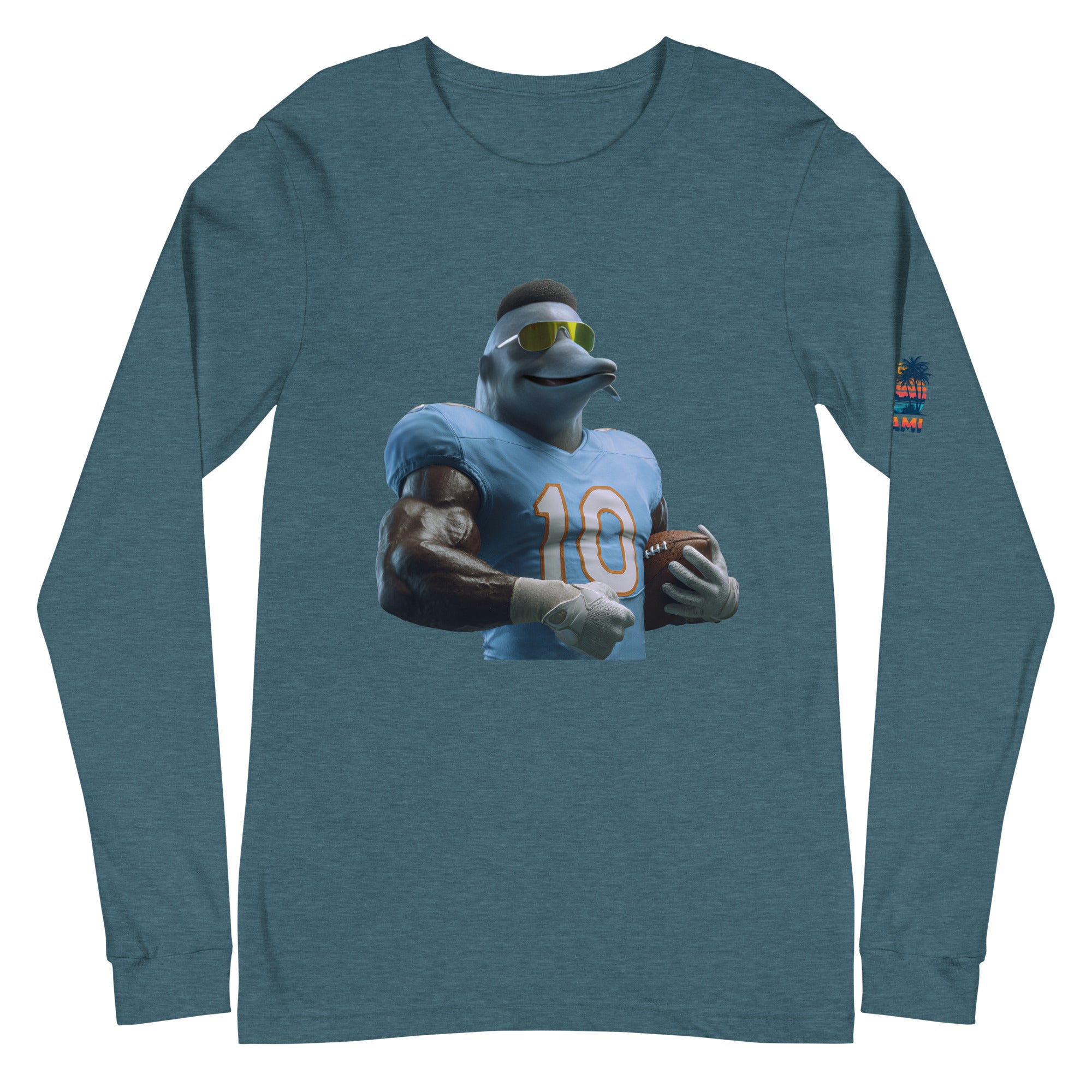 Dolphin 9 M Unisex Long Sleeve Tee Heather Deep Teal