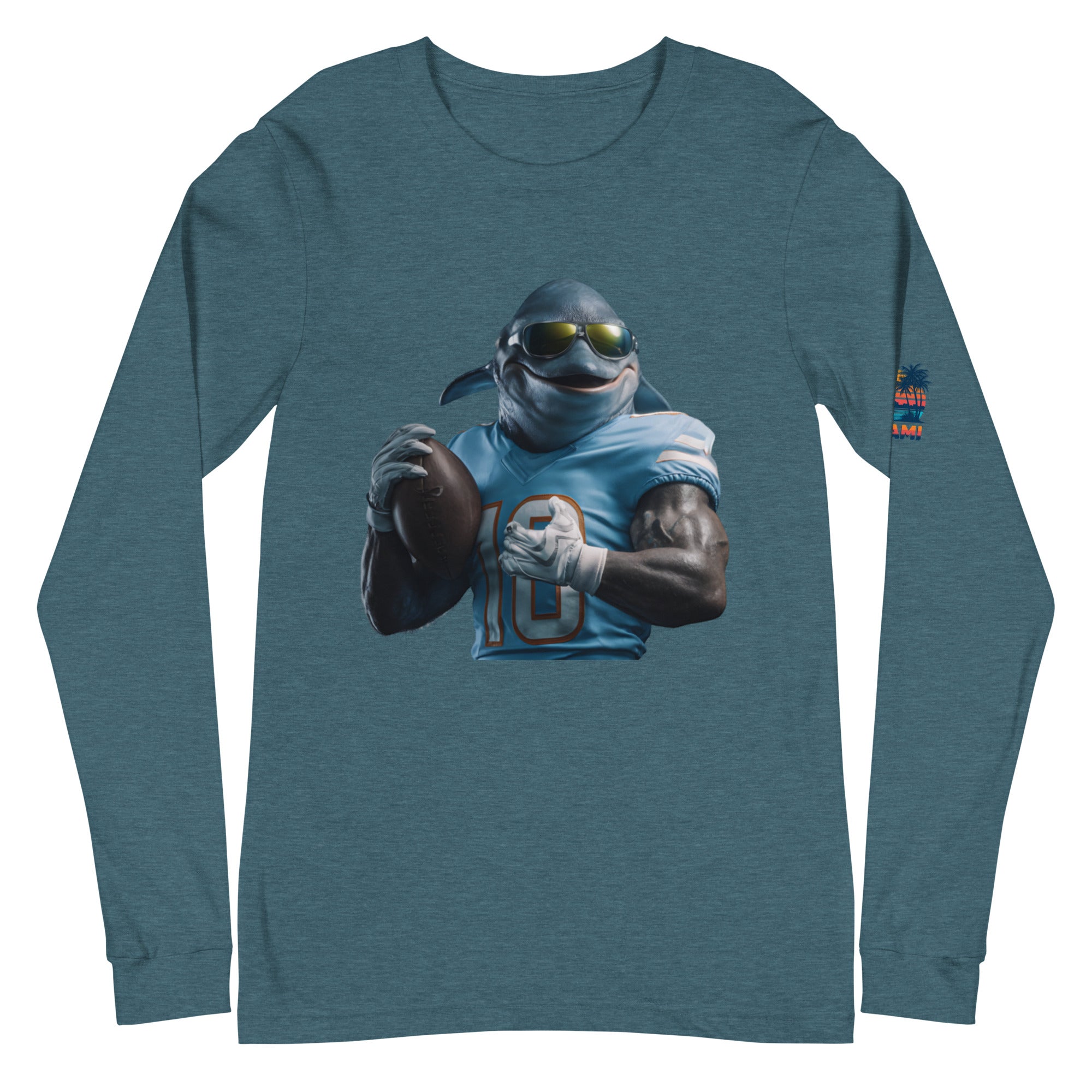 Dolphin 10 M Unisex Long Sleeve Tee Heather Deep Teal