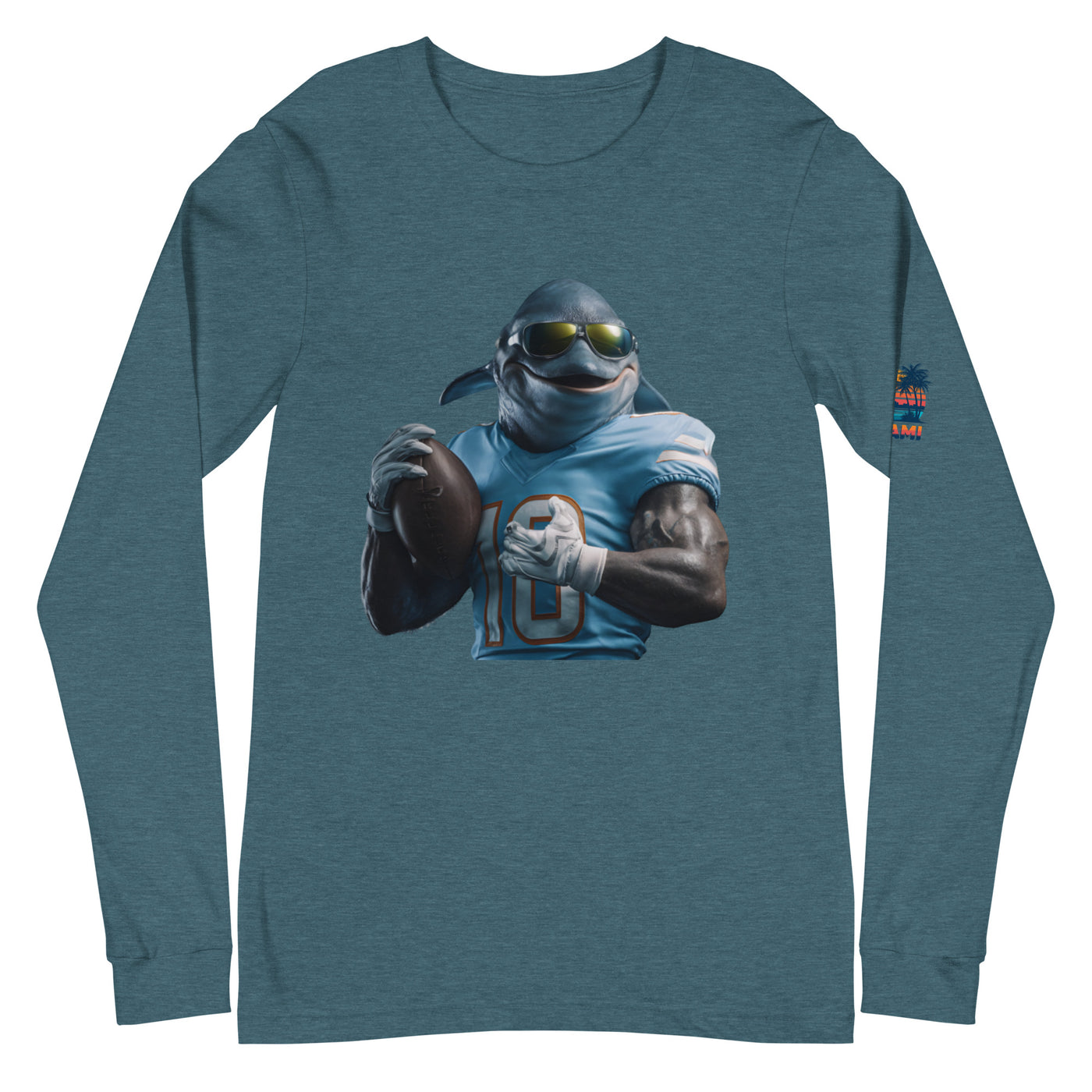 Dolphin 10 M Unisex Long Sleeve Tee Heather Deep Teal