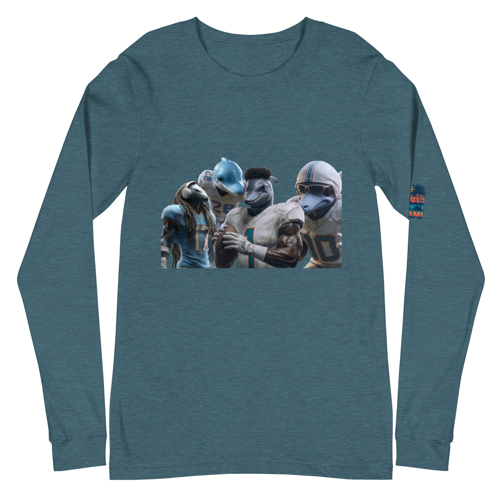 Dolphin 12 M Unisex Long Sleeve Tee Heather Deep Teal