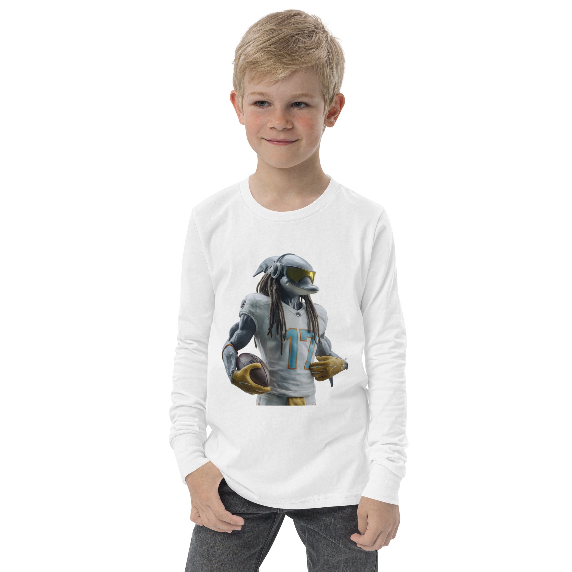Dolphin 4 K Youth long sleeve tee White