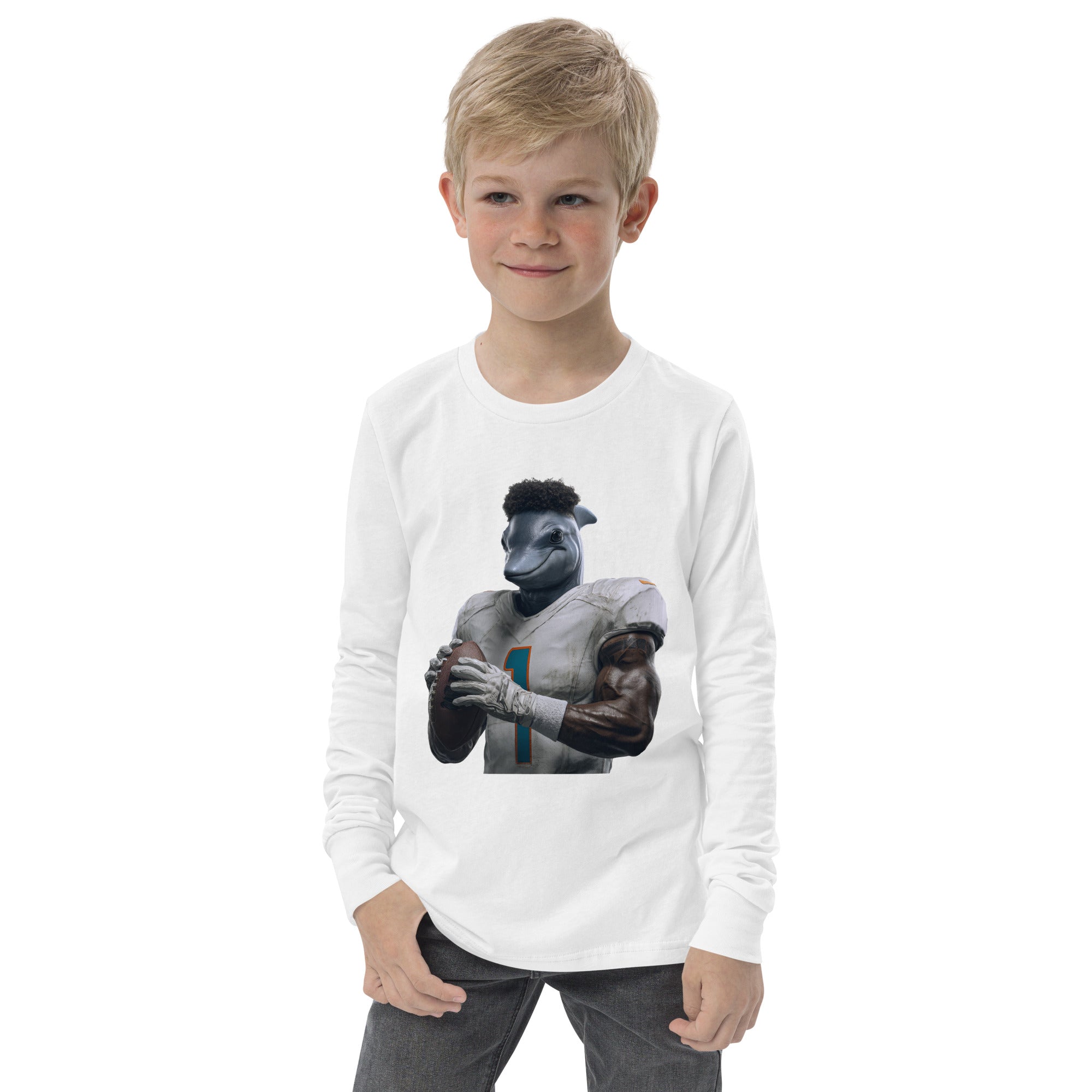Dolphin 7 K Youth long sleeve tee White