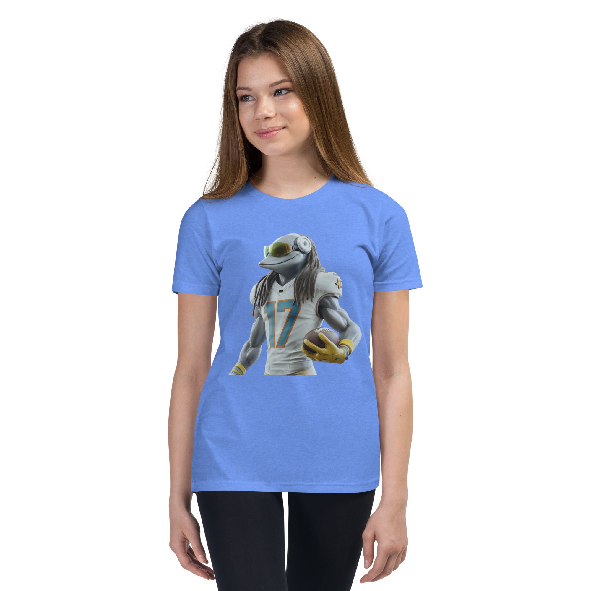 Dolphin 5 K Youth Short Sleeve T-Shirt Heather Columbia Blue